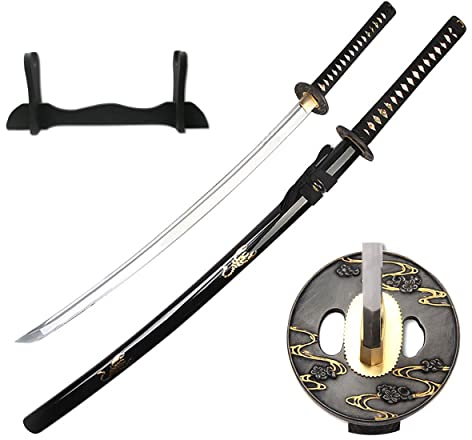Katana Scorpio Schwert scharf echt zum Training Metall Dazu der Ständer Stahl 1060 Samurai 100% Handarbeit nur für Erwachsene - 18 Jahre erforderlich 7KM4-410