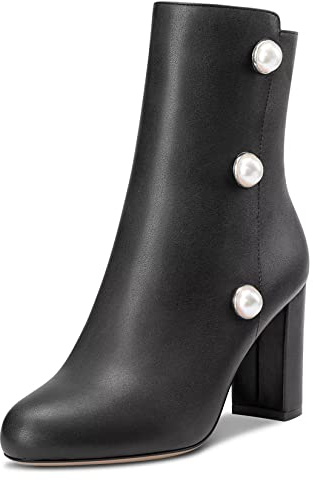 NobleOnly Donna Alto High Tacco Heel Chiusa Rotonda Punta Stivaletti Slip-on Cerniera Dress Feste Ufficio 8.5 CM Heels Stivali Nero 38 EU