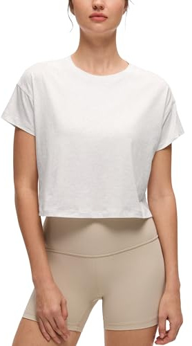 CRZ YOGA Pima Cotton Rundringad Kort T-shirt | Träning, naturligt mjuka, avslappnad passform, kortärmade toppar för kvinnor