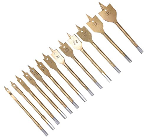 Uadme Spatenbohrer, Titanbeschichtung Holzbohrer Flachfräsbohrer, 13 Stück Holz Fräsbohrer Satz, zum Reiben von Holz und Plattenbohren, Schneiden Sie Schnellere und Sauberere Löcher in Holz