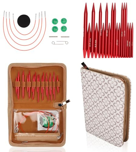 Tissting Lot de 9 Paires Ensemble D'aiguilles à Tricoter Circulaires Interchangeables 3mm-6mm Aiguille à Tricoter Circulaire en Aluminium pour Le Tricot Fait à La Main