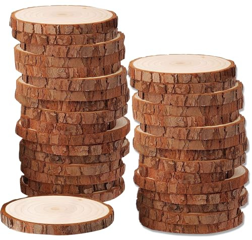 XNEONLab Natural Wood Slices 30 pcs 3.5.-4.0 Wood Circles for Crafts,Natural Wood Rounds, Wooden Discs Perfect for DIY, Artistic Creations & Christmas