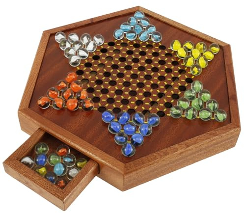 Damas chinas de madera 6 colores juego de damas chinas de madera bolas con cajón de almacenamiento para damas chinas de madera original diámetro 28 cm para juego de familia amigos