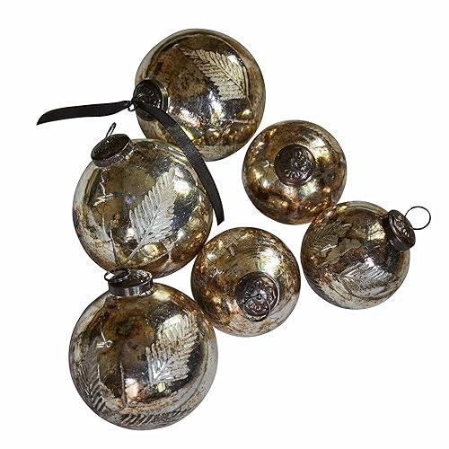 Loberon Weihnachtsschmuck 6er Set Tristan, feiner Muster-Schliff, mit Antik-Finish, Weihnachten, Weihnachtsdekoration, Christbaumkugeln, Baumschmuck, Glas, Eisen, antikgold