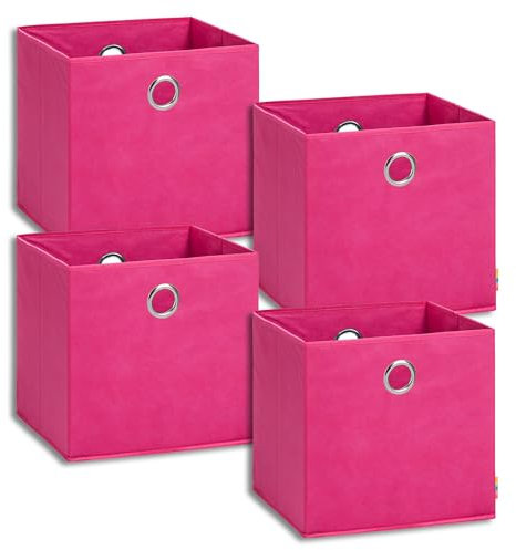 Storanda | 4er Set Aufbewahrungsbox 33x33x33 cm | Extra Große Griffe | Stabil & Faltbar | Regalbox für Würfelregal Kallax | Ideal für Zuhause & Kinderzimmer | Pink