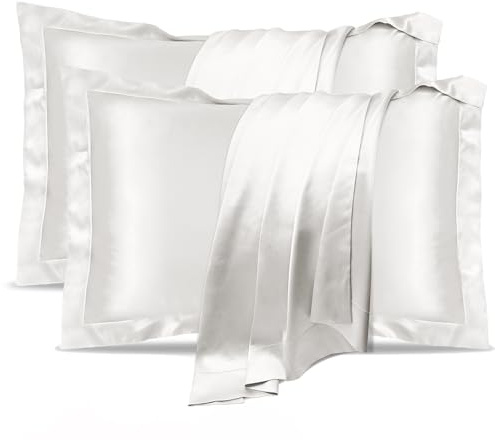 Silk Pillowcase 2 Pack,100% Natural Mulberry Silk Pillowcase for Hair and Skin Health, Standard Size 50 x 75 cm Pillow Case(Overall size: 56 x 80 cm), Soft Smooth Cooling Pillow Covers for Sleeping