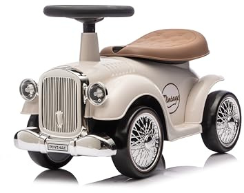 Baroni Toys Correpasillos Vintage para Niños de 12 a 36 Meses, Coche Bebé con Bocina de Aire, Compartimento de Almacenaje, Volante y Ruedas Estables para Aprender a Caminar, 25x59x35 cm (Blanco)