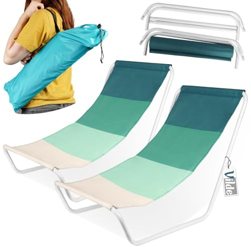Vilde - Gartenliege Sonnenliege Klappbar - Sonnenliegen - Klappbare Garten Liege Gartenliegen Leicht - Strandliege Liegestuhl Balkon Balkonliege - Strandstuhl tragbar - Set 2 Stück - blau grün