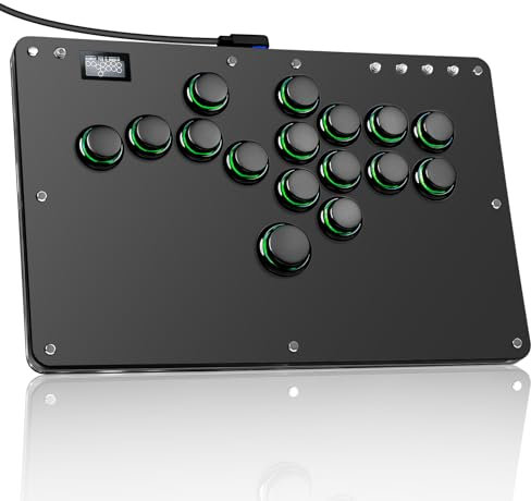Sehawei Arcade Stick R16 Controller Arcade a 16 tasti per PC/Ps3/Ps4/Switch/Steam, Fight Stick per giochi di combattimento con funzioni RGB e Turbo personalizzate e Hot Swap Nero