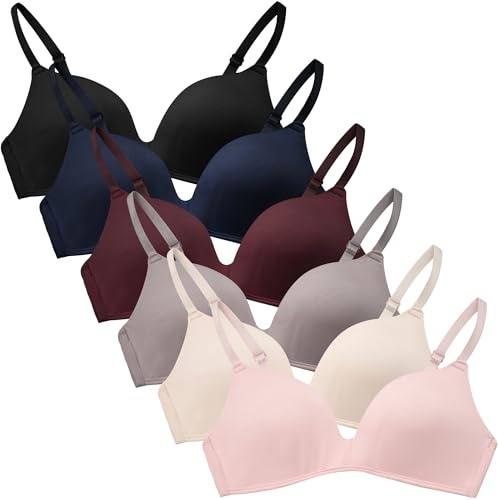 FEOYA Cotton Teen Girl’s Sport Bra with Adjustable Detachable Strap Wire Free Training Bralette 6 Pack
