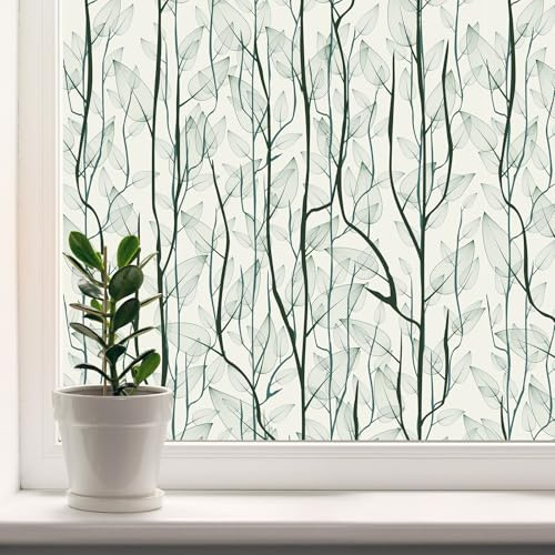 dktie Fenster-Sichtschutzfolie, statisch haftende Fensterfolie, ohne Klebstoff, mattierte Fensterfolie, Pflanzen, Fensteraufkleber, für Zuhause, Badezimmer, Kinderzimmer, Schlafzimmer 44.5x300cm