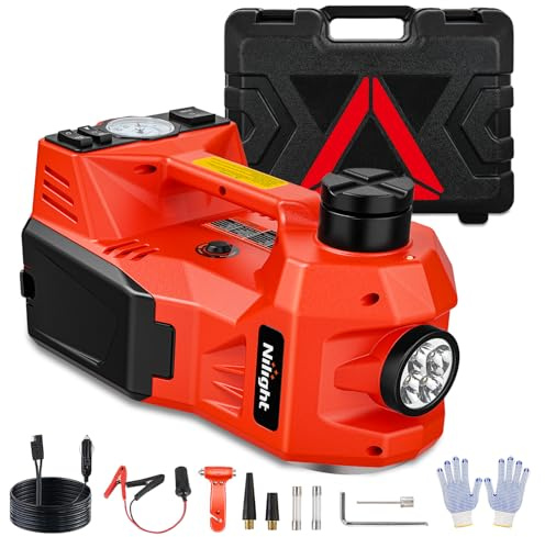 Electric Car Jack 5 Ton 12V Hydraulic with Inflatable Pump LED Light 3 in 1 Portable Floor Jack for Tire Change