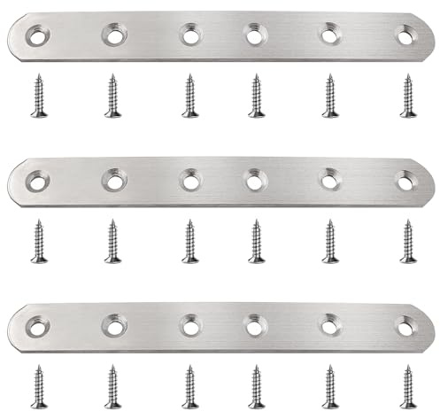 VooGenzek 3 Pezzi 165x20x2.5 mm Staffe Angolari Piatte, Piastre di Rammendo in Acciaio Inox, Piastre di Giunzione Piatte, Staffe Piatte per Rammendare, con 18 Pezzi Viti, per Riparare Mobili in Legno