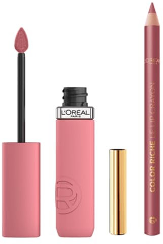 Lote de L'Oréal Paris Pintalabios Mate de Larga Duración Tono: 200+Lápiz de Labios Lip Liner Couture 302
