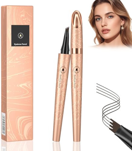 Augenbrauenstift,Microblading Augenbrauenstift mit 4 Gabelspitzen,Wasserdichter und Schweißfester,Wischfest Eyebrow Pencil Kann Leicht Natürliche Augenbrauenform(Dunkelbraun)