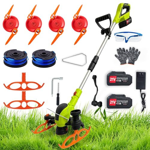 Coupe Bordure sans Fil avec Batterie légère,Debroussailleuse Electrique,21V Taille Haie Telescopique Débroussailleuses,Tondeuse à Gazon électrique,églable en Hauteur