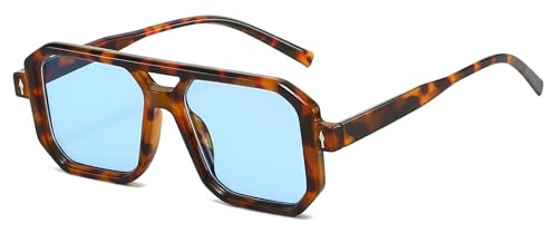 YAMEIZE Gafas de Sol Cuadradas Retro para Hombres y Mujeres Años 70 Gafas de Sol Piloto Vintage Doble Puente Piloto de Moda Protección UV400