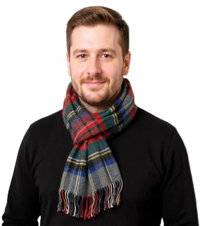 Hamilton Kilts Écharpe en laine d'agneau 100% tartan écossais, châle d'hiver doux et luxueux avec pompons