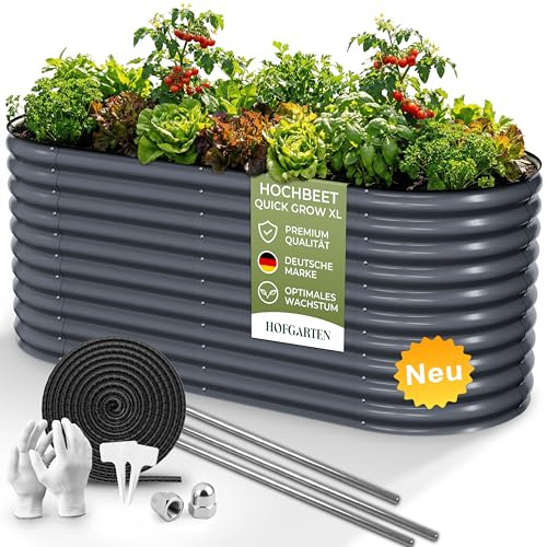 HOFGARTEN 200x80x78 cm Metall Hochbeet für den Garten - Hochwertiges Pflanzbeet aus Zn-Al-Mg Stahl für maximalen Rostschutz und Langlebigkeit - Modell QuickGrow XL (Anthrazit)