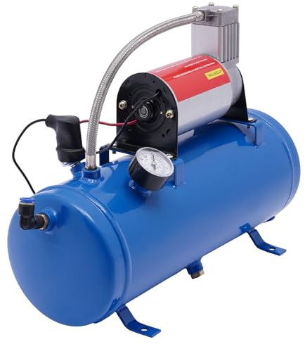 12V Auto Luftkompressor Druckluft Kompressor 150 Psi Mit 6L Tank Luftkompressor mit Manometer und Schlauch für Autoreifen, Automobilmotoren, Fahrräder, Bälle, 38 * 14 * 30cm