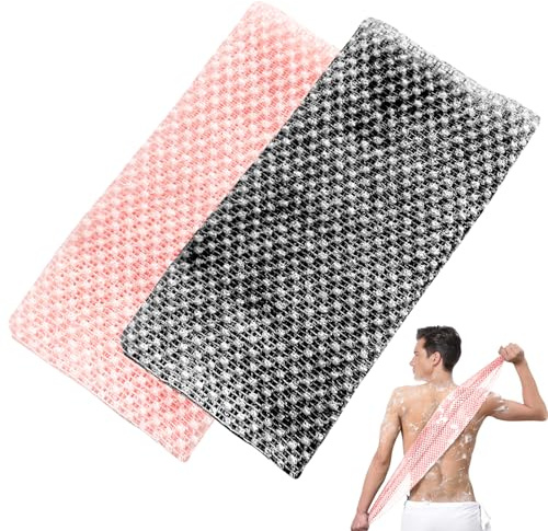 2-pack exfolierande handdukar, långa antibakteriella duschsvampar för män och kvinnor, djuprengöring, avlägsnar döda hudceller (Rosa, Svart)