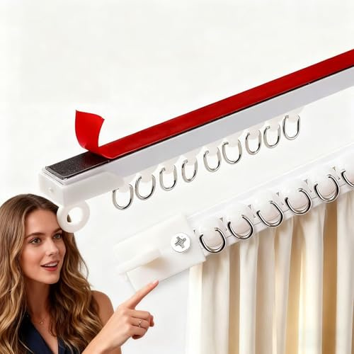 Barre à Rideau de Plafond Sans Perçage - Adhésif Très Résistant 20KG, Coulissant Nano-Silencieux, Aluminium Antirouille pour Salon, Chambre, Salle de Bains3.5m(11.5ft)