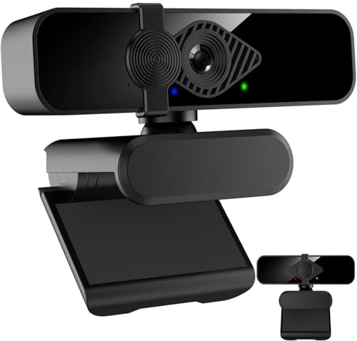 Webcam PC USB HD 1080P 30FPS con Microfono Integrato, Rotazione 360°, Grandangolo 120°, Plug & Play, Streaming in Tempo Reale, Videochiamate, Riunioni, Copertura Privacy Scorrevole, Computer/Laptop