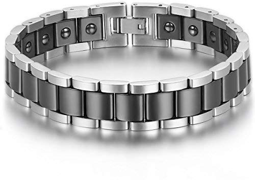 JewelryWe Smycken magnetarmband män magnetterapi rostfritt stål stor tung bred länk armband hälsa armband för män fars dag gåva