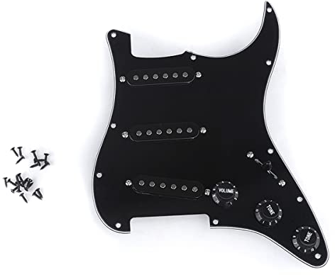 Musiclily Basic SSS Vorverdrahtetes Schlagbrett ST Loaded Prewired Pickguard mit Keramik Single Coil Tonabnehmer Set für Strat Style E-Gitarre, 3 lagig Schwarz