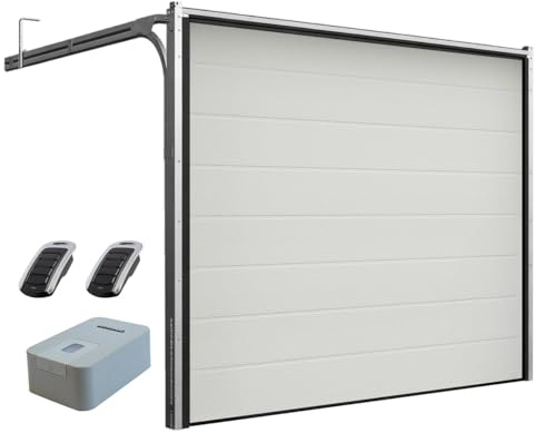 DoorHan Porta sezionale da garage con operatore e trasmettitore manuale | Per l'auto montaggio | Dimensioni selezionabili | 5 Colori (3000 x 2280, RAL 9010 Bianco)