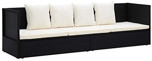 Tidyard Divano da Giardino con 4 Posti in Poyrattan Nero,Divano da Esterno 4 Posti in Rattan,Lettino Prendisole da Giardino Reclinabile in Rattan,Lettino Prendisole da Esterno Reclinabile in Rattan