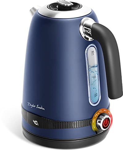 Taylor Swoden Sinbad-1.7L Wasserkocher Edelstahl mit Temperatureinstellung, Warmhaltefunktion, 2200 W, Temperatur einstellbar, Temperaturanzeigefenster, BPA-frei, blau