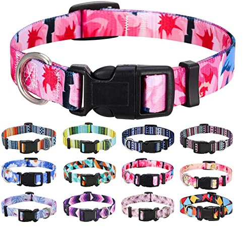 Mihqy Dog Collar for Large Dogs, Cute Small Medium Large Dog Pet Collar, with Floral Patterns, Soft Adjustable for Boy Girl Female Male Puppy Dog Collar(Pink Flower,L)
