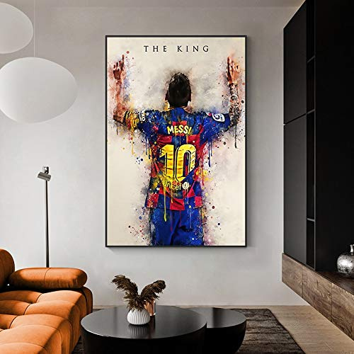 MJKLU Abstrakte Graffiti Fußball Sport Fußball Star Spieler König FC Barcelona Lionel Messi Leinwand Gemälde Wandkunst Poster Fans Schlafzimmer Wohnzimmer Wohnkultur
