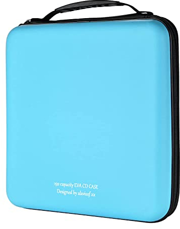KUOCDSIK CD Tasche, 192 Kapazität Hart Eva Blu-ray CD-Brieftasche Doppelreißverschluss Handschlaufe Tragbare Disc Organizer DVD Hülle für Autofahrten (192 Kapazität, Himmelblau192)