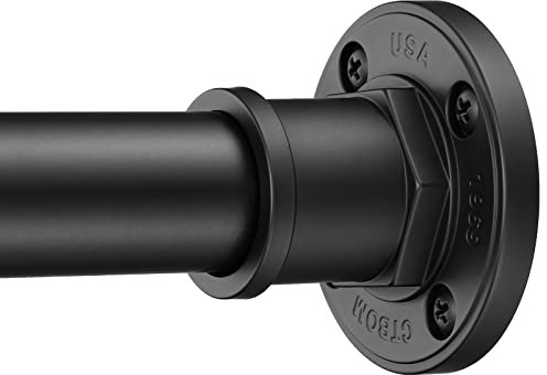 BRIOFOX Industrial Shower Curtain Rod - 2-in-1 Design Tension Curtain Rod - Never Rust Non-Slip 43 to 72 Inch Stainless Steel, Matte Black Window Curtain Rod