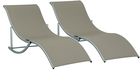 Outsunny Set di 2 Lettini Prendisole da Giardino Pieghevoli, Sdraio da Giardino in Texteline e Alluminio, per Spiaggia, Piscina, 61x165x63 cm, Grigio Chiaro