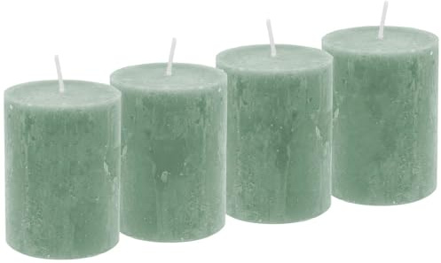 4 Rustic Stumpenkerzen Grün Salbei Tischdeko Partydeko Adventskranz Ø 6cm H 8cm