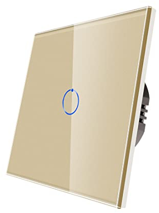 CNBINGO Interrupteur unique, interrupteur tactile Or, avec panneau de verre du système tactile et LED d'état, le conducteur neutre n'est pas requis, 1 voies 1 pôle, AC 240 V, 500 W/voies