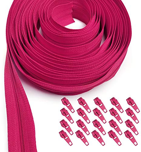 KGS Endlos Reißverschluss Set mit Zipper 3mm 2.7 Meter Inklusive 10 Metall Schieber für Kleidung Tasche Mäppchen Bettwäsche, Rosa