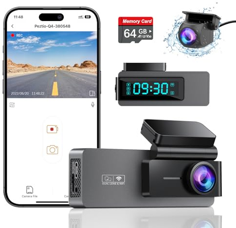 ARIFAYZ Dash Cam Front and Rear 4K+1080P, Free 64GB Card, Built-in WiFi, Dash Camera for Cars, Car Camera, Dual Dashcams for Cars with Night Vision, 24 Hours Parking Monitor, Loop Recording