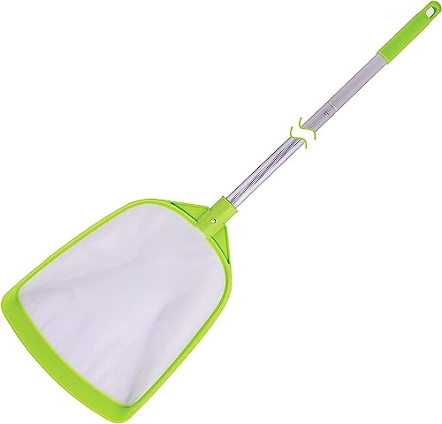 GSTgp Poolkescher Poolskimmer Poolreinigung Kescher mit Stab 142cm Langer Wellrohr aus Aluminium (Ultrafeines Mesh)