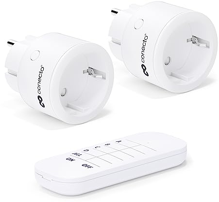 conecto® Set de prises sans fil: 2x prises sans fil et 1x télécommande, usage intérieur, 2300 watts, design compact, blanc