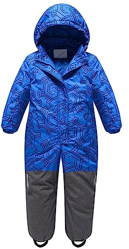 Hotgreenpepper Schneeanzug Baby Kinder Jungen Skianzug Mädchen Einteiliger Schneeanzüge Unisex Winterjacke mit Abnehmbarer Kapuze Wasserdicht Winddicht Ski Jacke&Skihose, Blau, 122-128