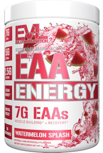EAAs Amino Acids Powder - Energizing EAA Essential Amino Acids Pre & Post Workout Powder for Muscle Building Energy and Recovery Support with 7g per Serving Plus 5g BCAAs (Watermelon, 30 Servings)