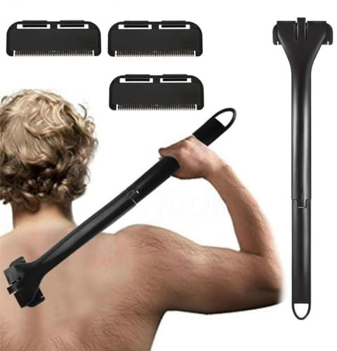 Rasoio per il corpo e la depilazione della schiena (DIY), manico extra lungo, rasatura bagnata o asciutta, tosaerba da uomo, kit da toelettatura da uomo con 3 lame di ricambio.