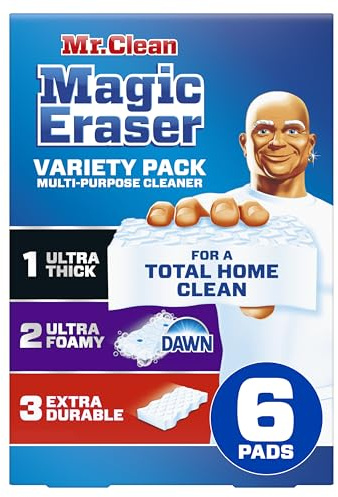 Mr. Clean Magic Eraser Sponge, All Purpose Cleaner, Cleaning Scrubber, Kitchen, Bathroom, Shower, Oven, Cleaning Supplies, Variety Pack with 1 Ultra Thick, 2 Ultra Foamy, & 3 Extra Durable, 6ct