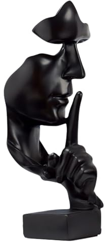 TOATELU Moderne Skulptur Deko, Silence is Gold Denker-Statue, Figur Skulpturen aus Harz, Modern Skulpturen Abstrakte Deko, Moderne Kreative Minimalistische Skulptur für Wohnzimmer Büro(schwarz)