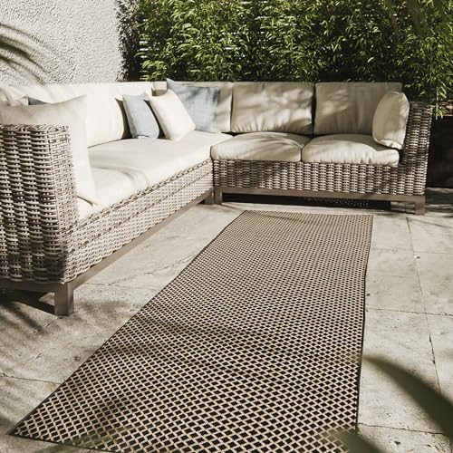 Interiyou Outdoor Teppich Wetterfest Lome - Läufer 70x200 cm Schwarz - Wasserfest für Balkon, Terrasse, Garten - Outdoorteppich passend auch für Wohnzimmer, Schlafzimmer und Küche - Aussenteppich
