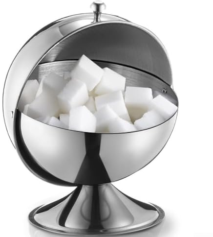 PETSTIBLE Sucrier en acier inoxydable de 12,7 cm de profondeur x 15,2 cm de haut, avec couvercle enroulé, porte-glaçons, pot à bonbons